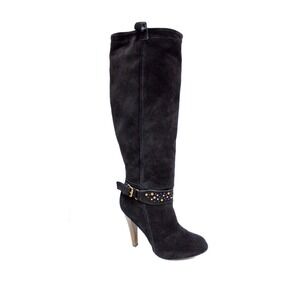 Colin Stuart Black Suede Studded Knee High Stiletto Boots 259915-093 Womens 7.5B